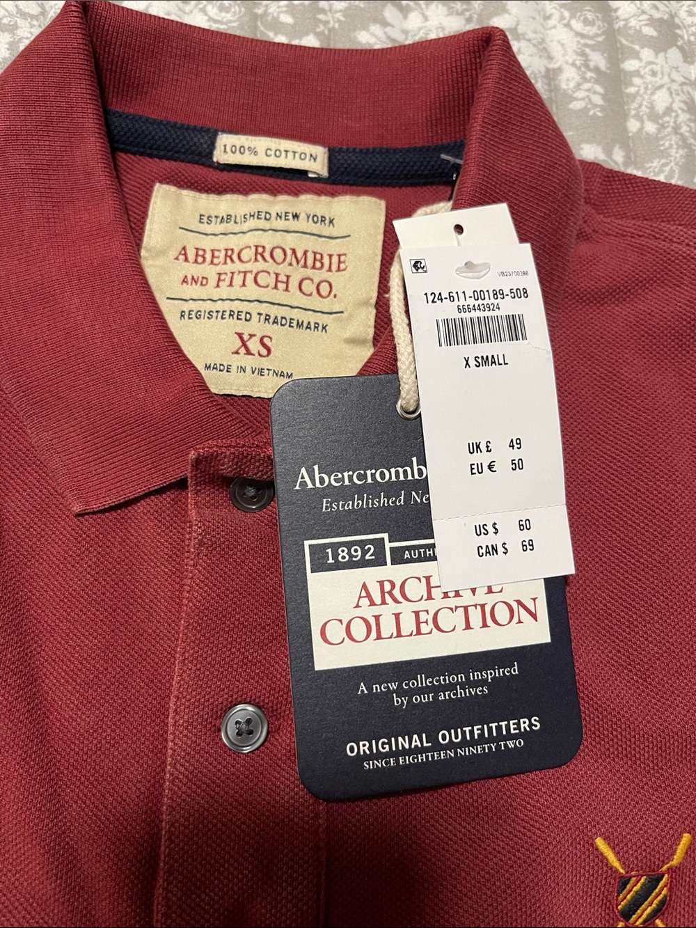 Abercrombie & Fitch Burgundy Polo Shirt with Embroidered Crest